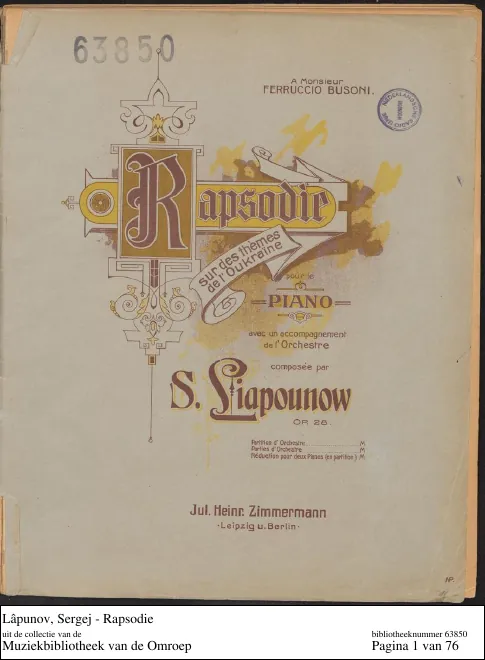 First page of Rhapsody on Ukrainian Themes