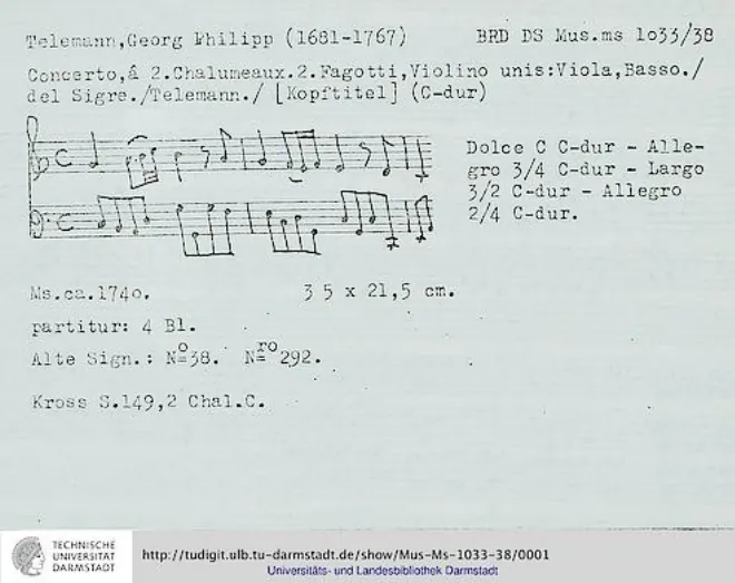 First page of Concerto for 2 Chalumeaux and 2 Bassoon