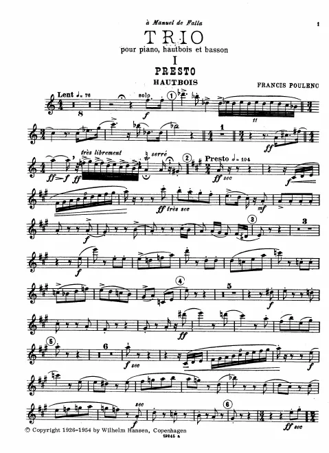 First page of Trio pour piano, hautbois et basson