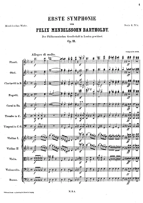 First page of Symphony No.1 in C minor