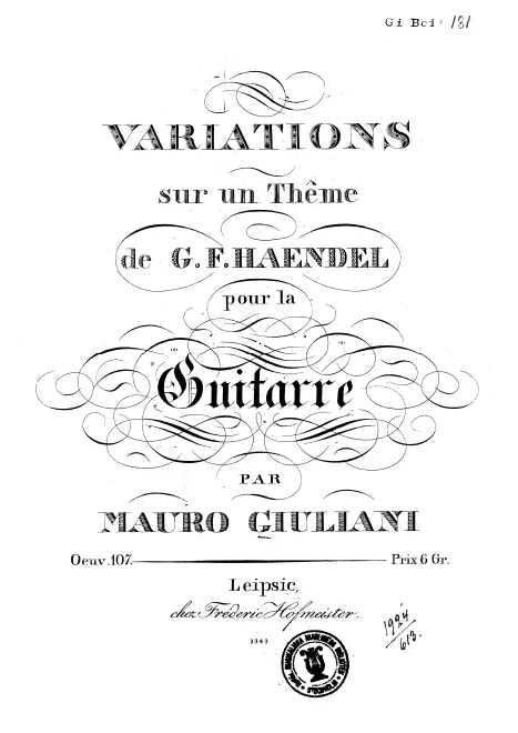 First page of Variations on 'The Harmonious Blacksmith' by G.F.Handel