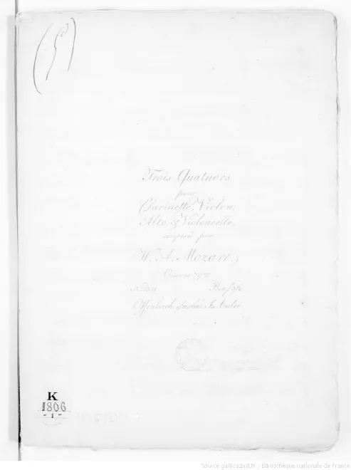 First page of Trois quatuors pour clarinette, violon, alto et violoncelle