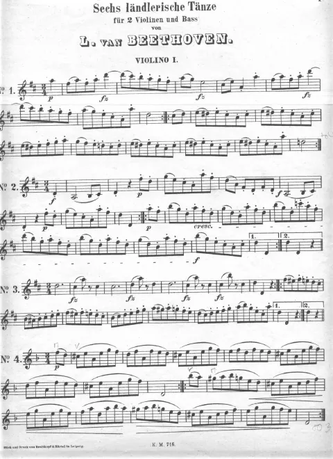 First page of 6 Ländler for Two Violins and Bass (Cello)