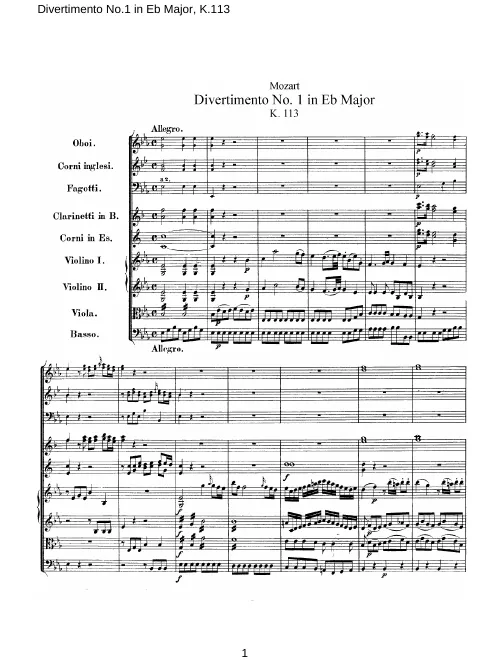 First page of Divertimento