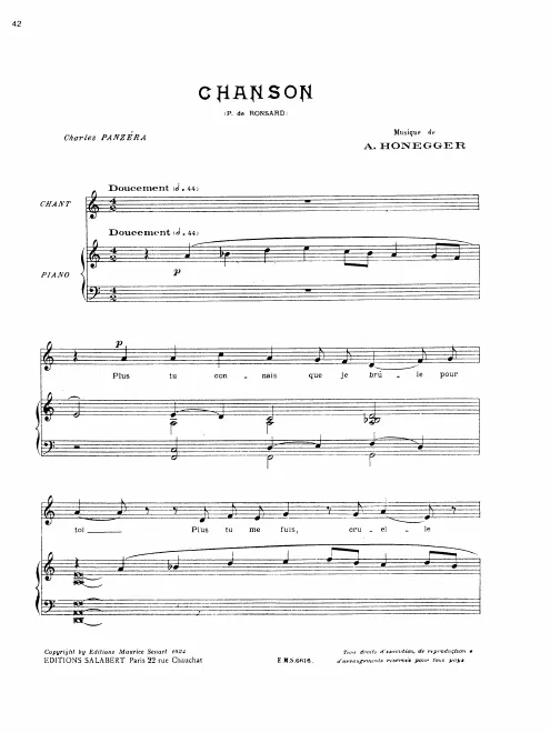 First page of Chanson de Ronsard