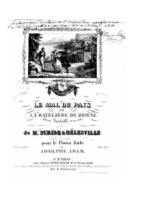 First page of Le mal du pays, ou La batelière de Brientz