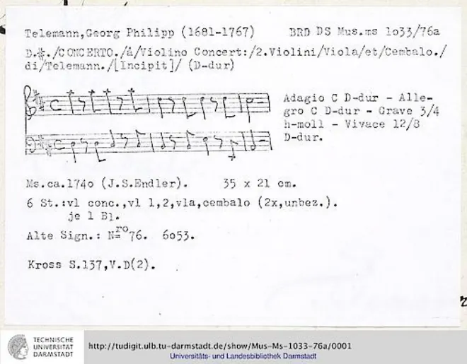 First page of Violin Concerto, TWV 51:D10