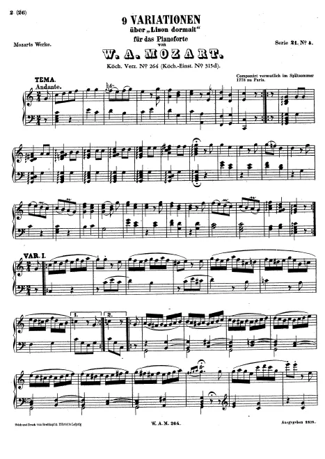 First page of 9 Variations on "Lison dormait"
