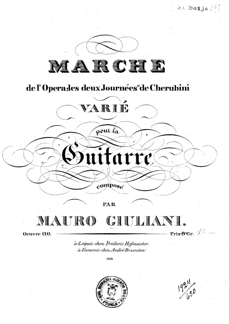 First page of Marche de l’Opéra: Les deux Journées de Cherubini, Varié