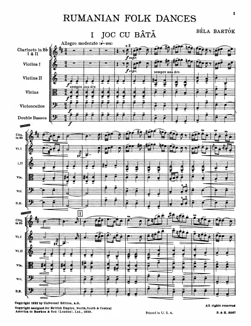 First page of Román népi táncok, zenekarra