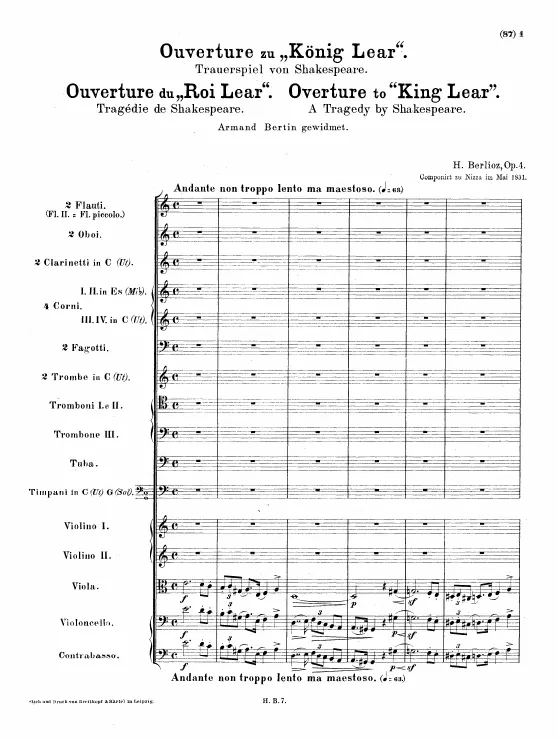 First page of Overture 'King Lear'