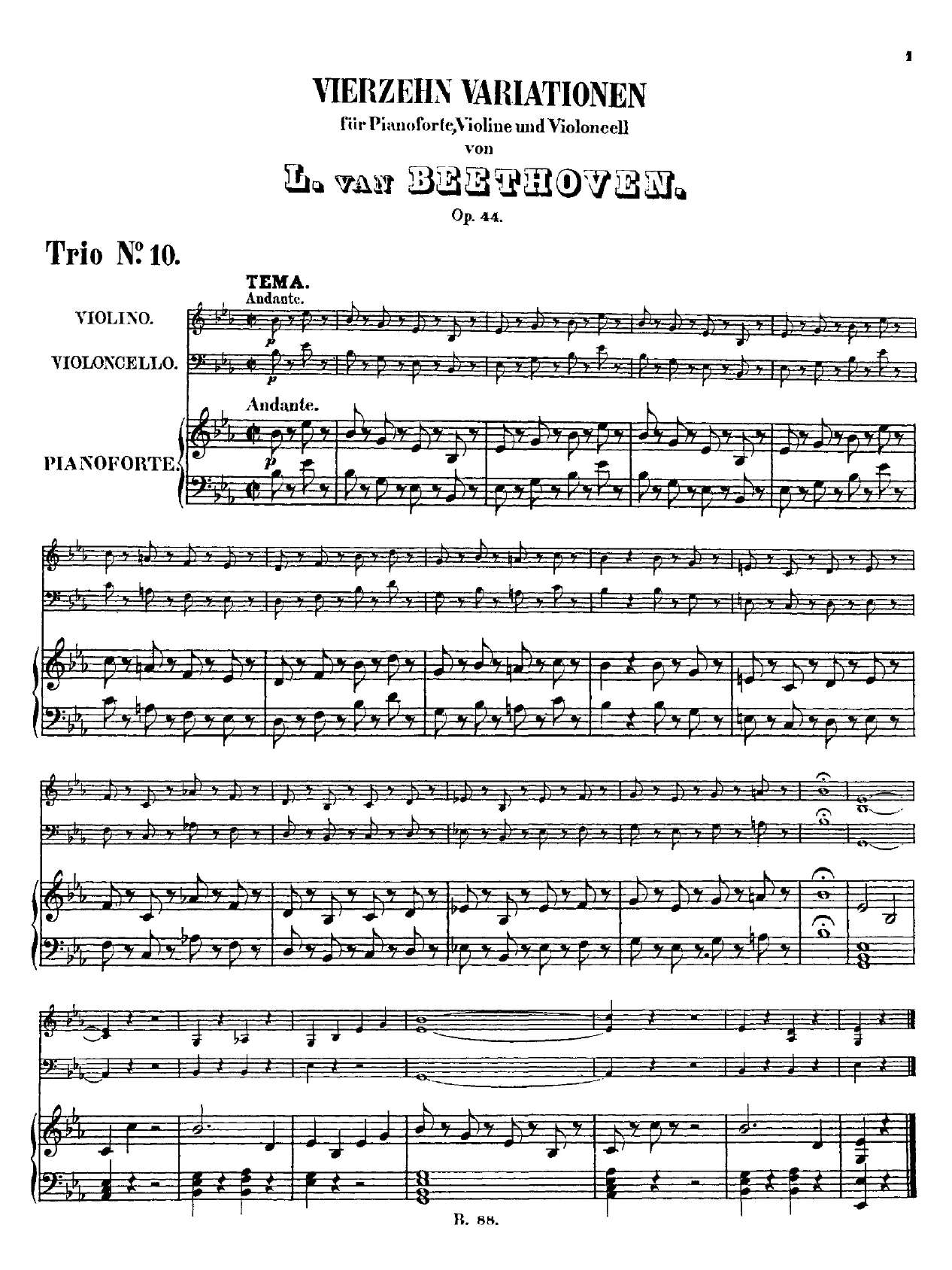 First page of 14 Variations for Piano, Violin and Cello