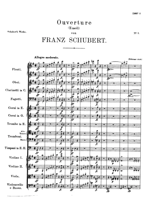 First page of Overture in E minor for Orchestra