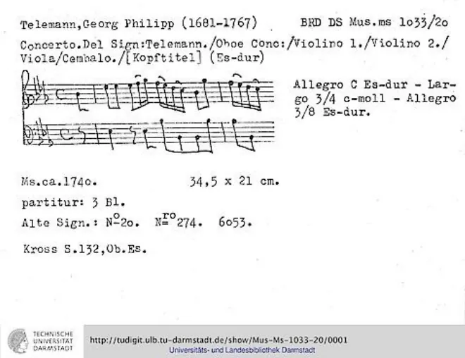 First page of Oboe Concerto in E-flat major