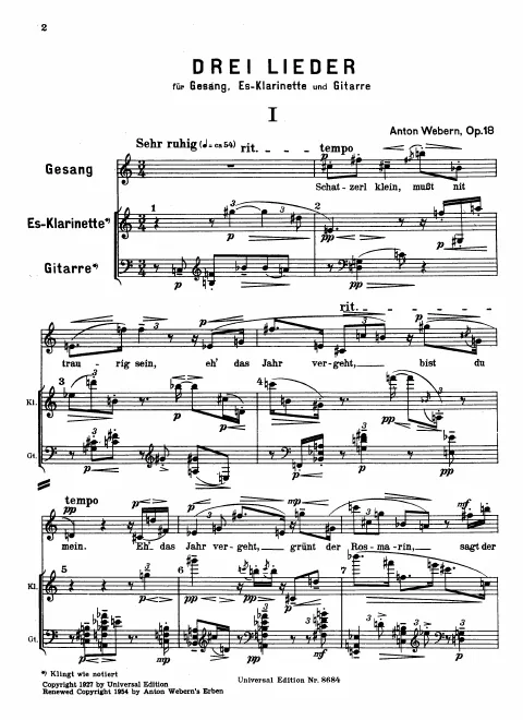 First page of 3 Lieder für Sopran, Klarinette und Gitarre