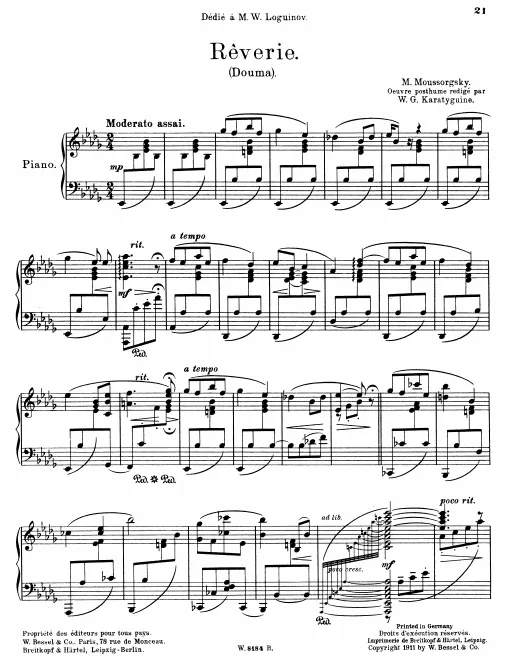 First page of Reverie (on a theme by Vyaceslav Alekseevic Loginov)