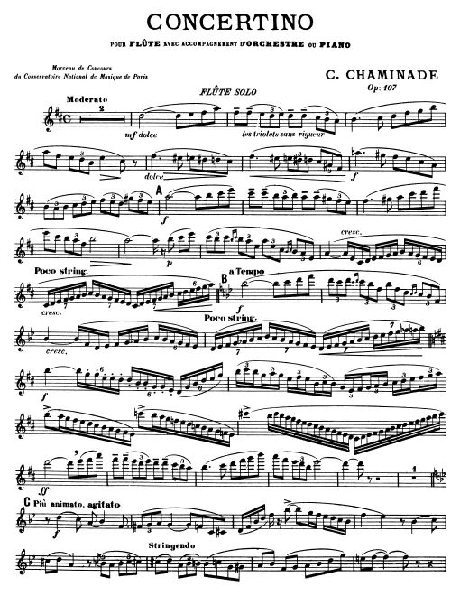 First page of Concertino pour flûte