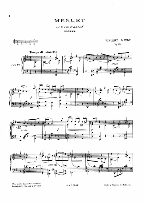 First page of Menuet sur le nom d’Haydn, Op.65