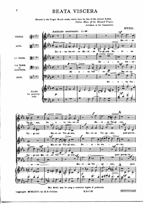 First page of Beata viscera Mariæ Virginis