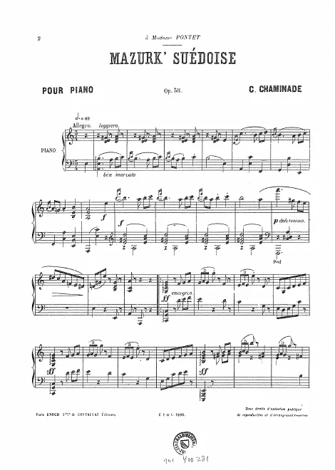 First page of Mazurk' suédoise, Op.58