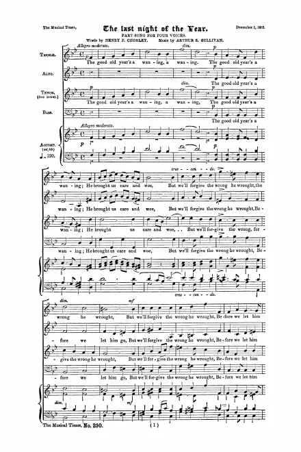 First page of The Last Night of the Year. Part-Song for Four Voices.