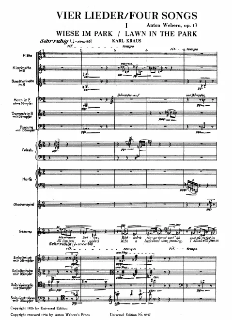 First page of 4 Lieder für Sopran und Kammerorchester