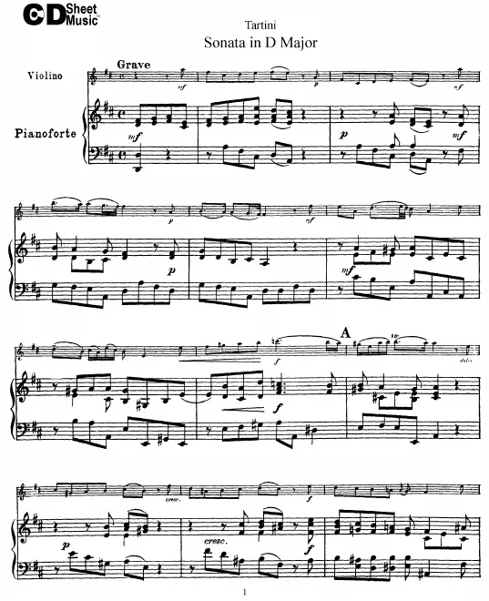 First page of Violin Sonata in D major, B.D12