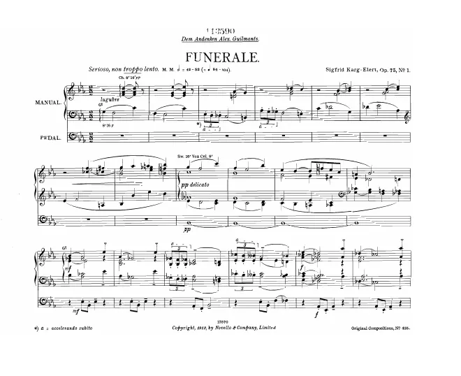 First page of Funerale and 3 Chorale Improvisations for Organ
