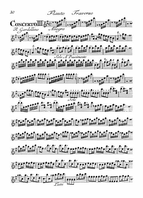 First page of Flute Concerto in D major, 'Il Gardellino'
