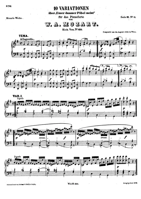 First page of 10 Variations on "Unser dummer Pöbel meint"