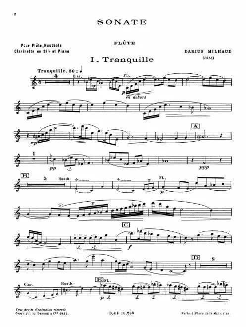 First page of Sonata for Flute, Clarinet, Oboe, and Piano