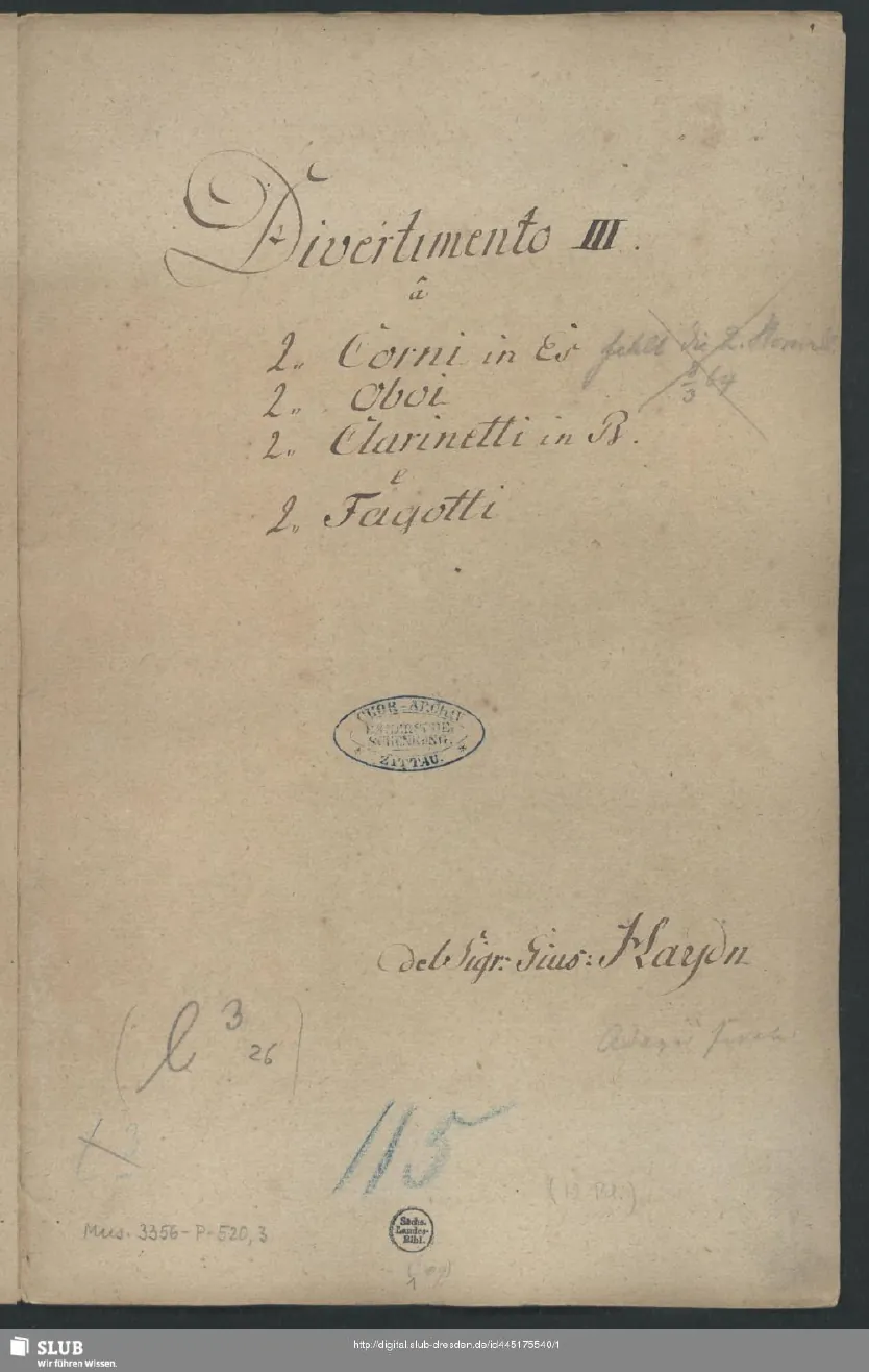 First page of Divertimento in E-flat major