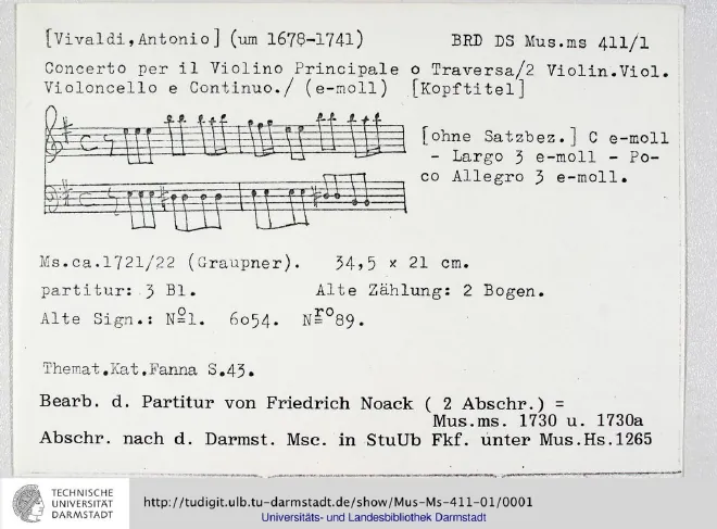 First page of Flute Concerto in E minor