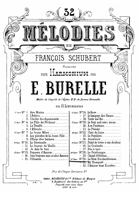 First page of 32 Mélodies transcrites pour harmonium