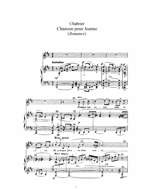 First page of Chanson pour Jeanne