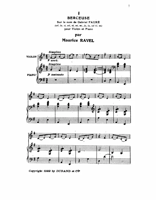 First page of Berceuse sur le nom de Gabriel Fauré