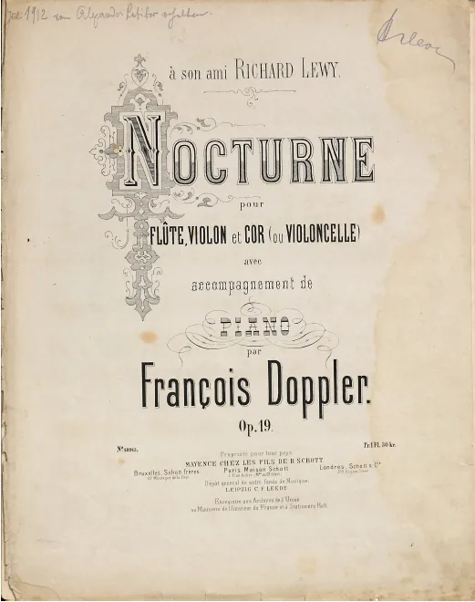 First page of Nocturne pour flûte, violon et cor (ou violoncelle) avec accompagnement de piano