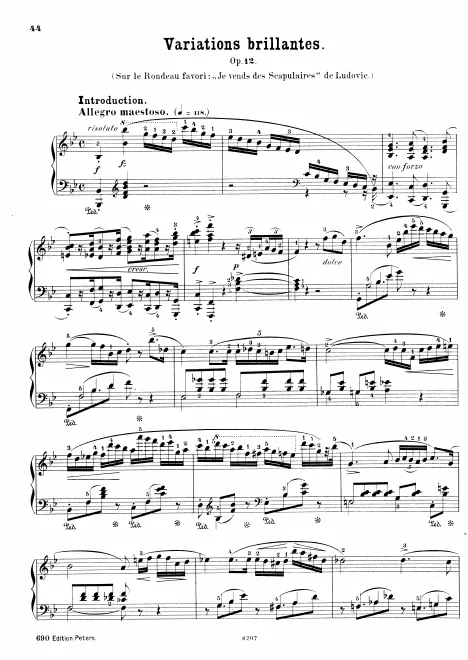 First page of Variations brillantes pour le pianoforte sur le rondeau favori "Je vends des scapulaires" de Ludovic de Hérold et Halevy