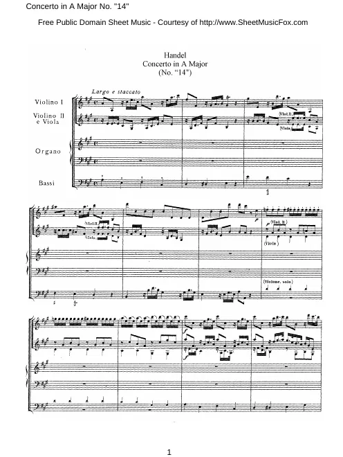 First page of Organ Concerto in A major