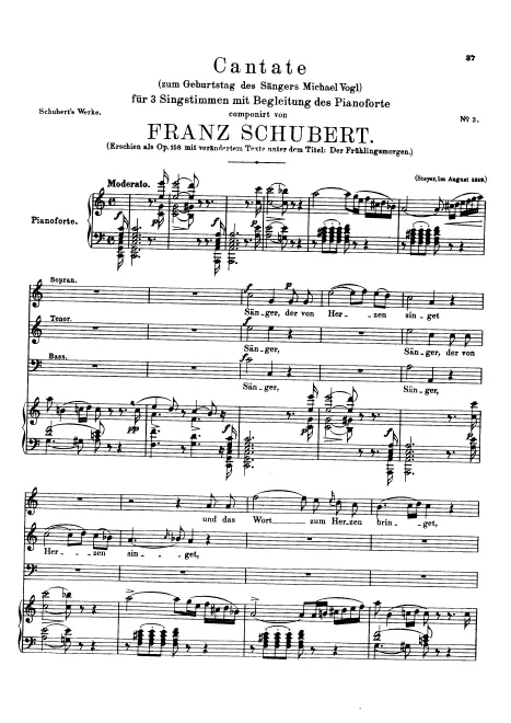 First page of Cantate zum Geburtstag des Sängers Michael Vogl, D.666 (Op.158)