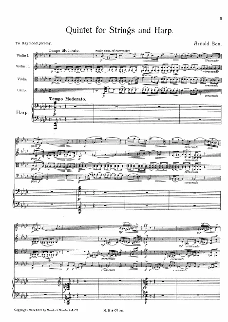 First page of Quintet for Harp and String Quartet