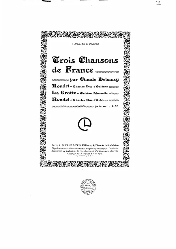 First page of Trois chansons de France