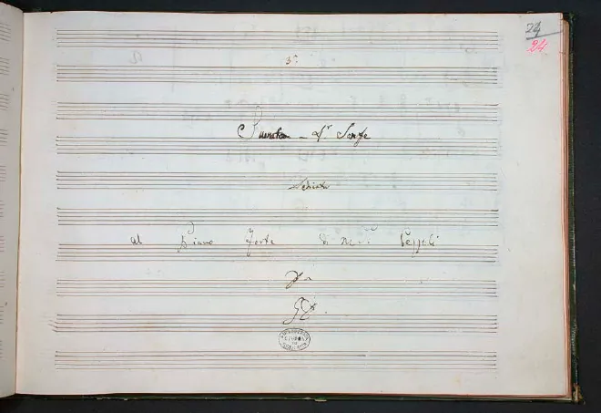 First page of Sonata for Piano Four-Hands in F major 'Suonata a 4 sanfe'