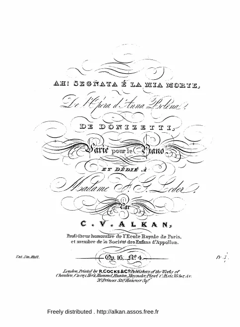 First page of Variations pour le piano sur Ah ! segnata é la mia morte de l'Opéra Anna Bolena de Donizetti