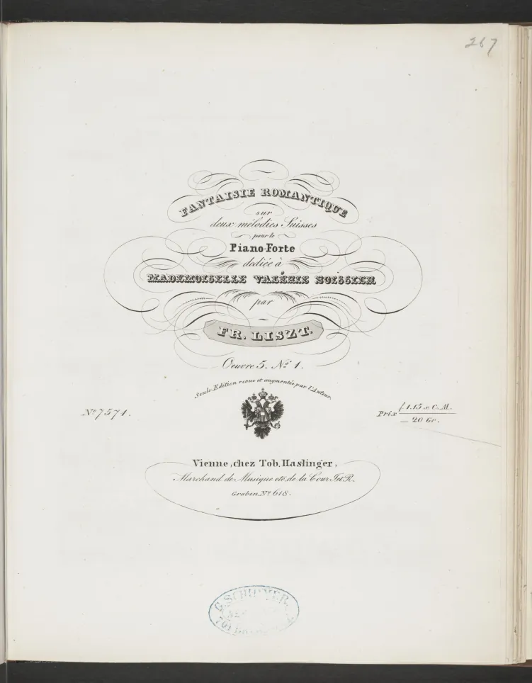 First page of Fantaisie romantique sur deux mélodies suisses