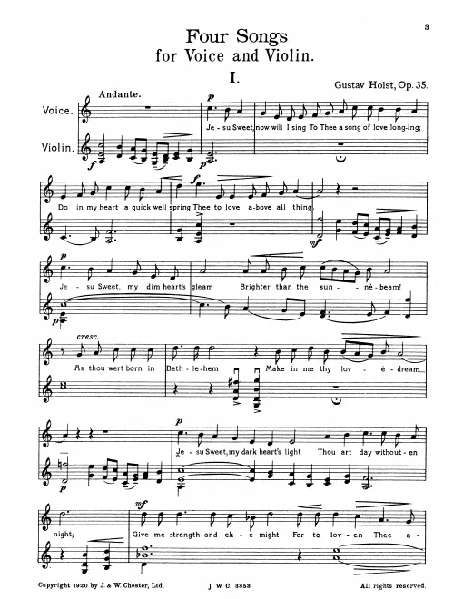 First page of 4 Songs for Voice and Violin