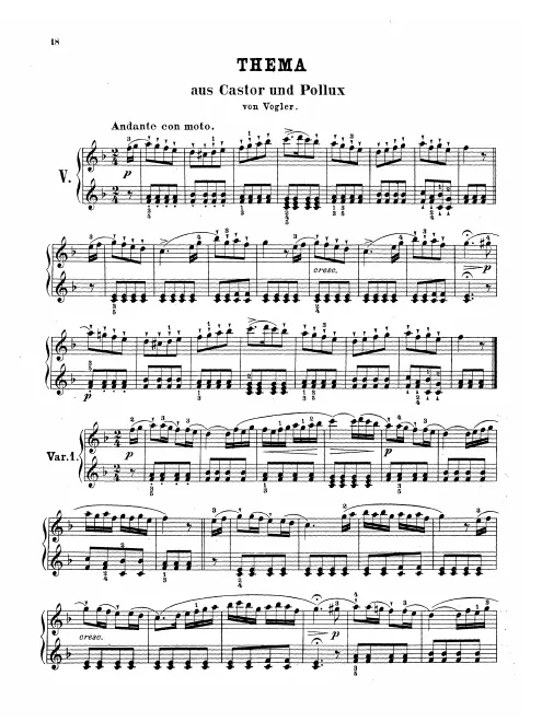 First page of Variations on 'Castor and Pollux' by Vogler