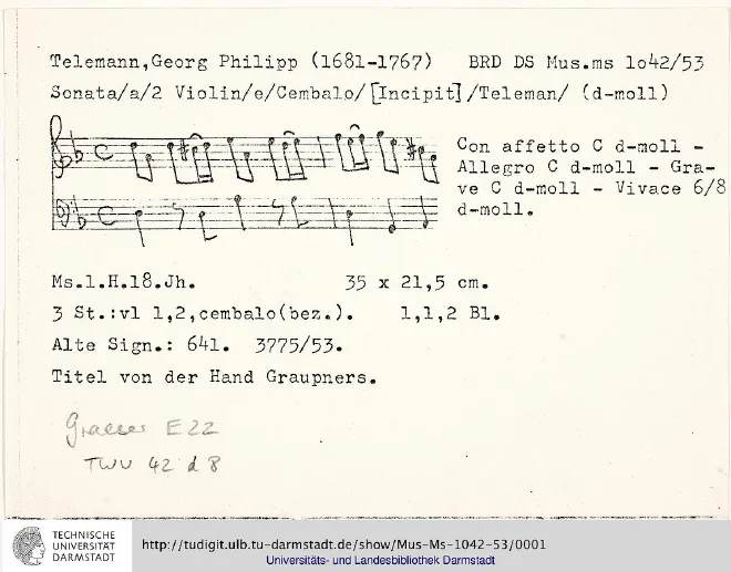 First page of Trio Sonata in D minor