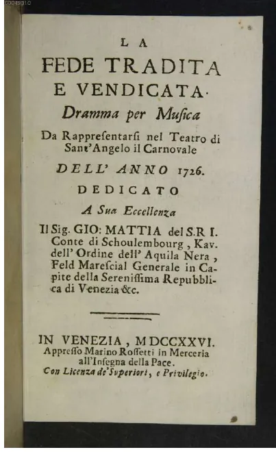 First page of La fede tradita e vendicata