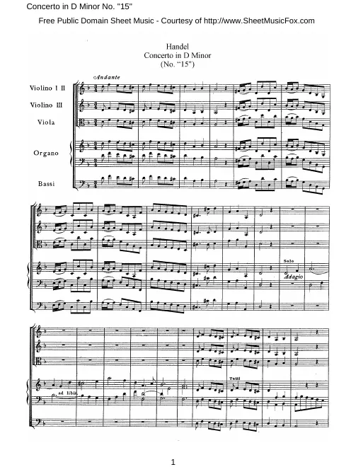 First page of Organ Concerto in D minor